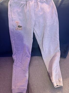 Lacoste mens Gray Logo Sweatpants with Crocodile Patch